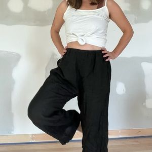 Black linen high waist pants